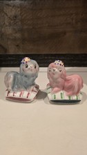 Rare Vintage PY Japan Anthro Pekingese Maltese Puppy Dog Salt & Pepper Shakers