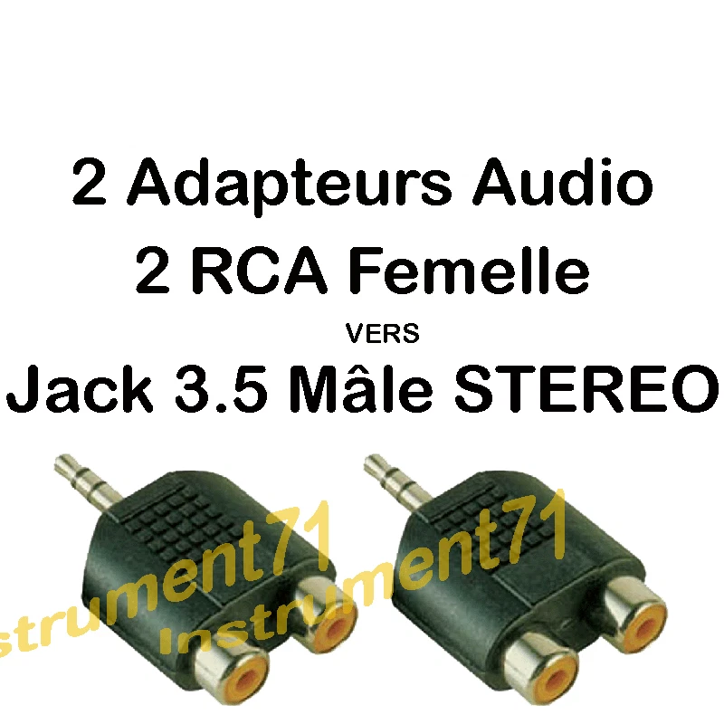 2 Adaptateurs 2 RCA Femelle vers Jack 3,5 Stéréo Mâle Capot Plastique - Photo 1/1