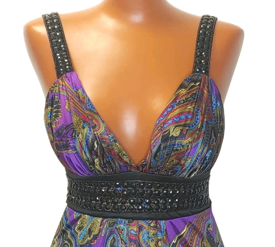 Maxi Vestido Largo Babydoll Y2k Xoxo Mujer Pequeño Correas con Cuentas Púrpura Cachemira De Colección Foto 2 de 4