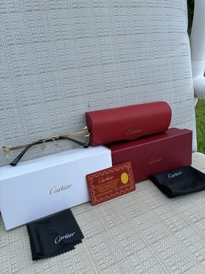 Cartier Rimless Rectangular Gold Metal Eyeglass Frames Unisex w/ Case Box