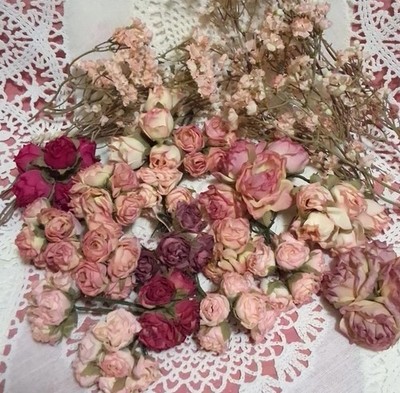 Vintage Silk Shabby Chic Roses Faux Dried Millinery Victorian Flowers Crafts