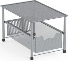 Stackable under Sink Cabinet Sliding Basket Organizer Drawer, Silver