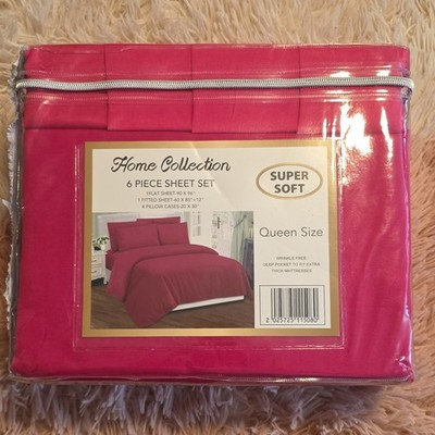 Home Collection Bamboo 2000 Queen Sheet Set 6pc Red Deep Pocket Wrinkle Free
