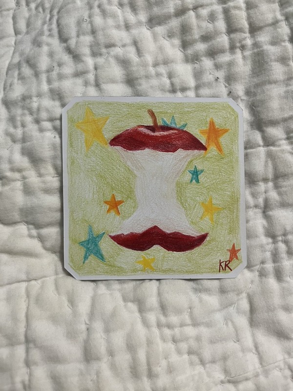 Original Art Apple Design Colored Pencil Small Art Colorful