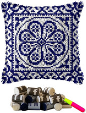 Latch Hook Kits Pillow Blue Flowers Crochet Yarn Cushion Colour Printed Canvas R