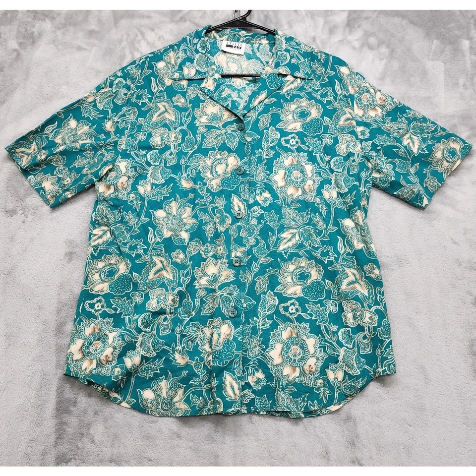 Conjunto de falda vintage Leslie Fay para mujer 12 verde azulado floral manga corta top plisado Foto 2 de 4