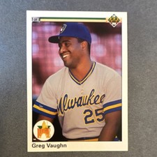 Upper Deck 1990 Star Rookie Greg Vaughn #25 Milwaukee Brewers Baseball Card. rookie card picture