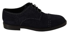 Dolce & Gabbana Blue Suede Leather Derby Studded Men's Shoes Authentic