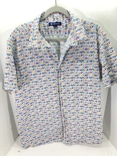 Cremieux Camp Shirt Men Size XL AOP Surf Boards Button Short Sleeve 100% Cotton