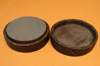 Antique Round Honing Sharpening Stone 4'' Handmade Wood Box Axe Chisel Oilstone