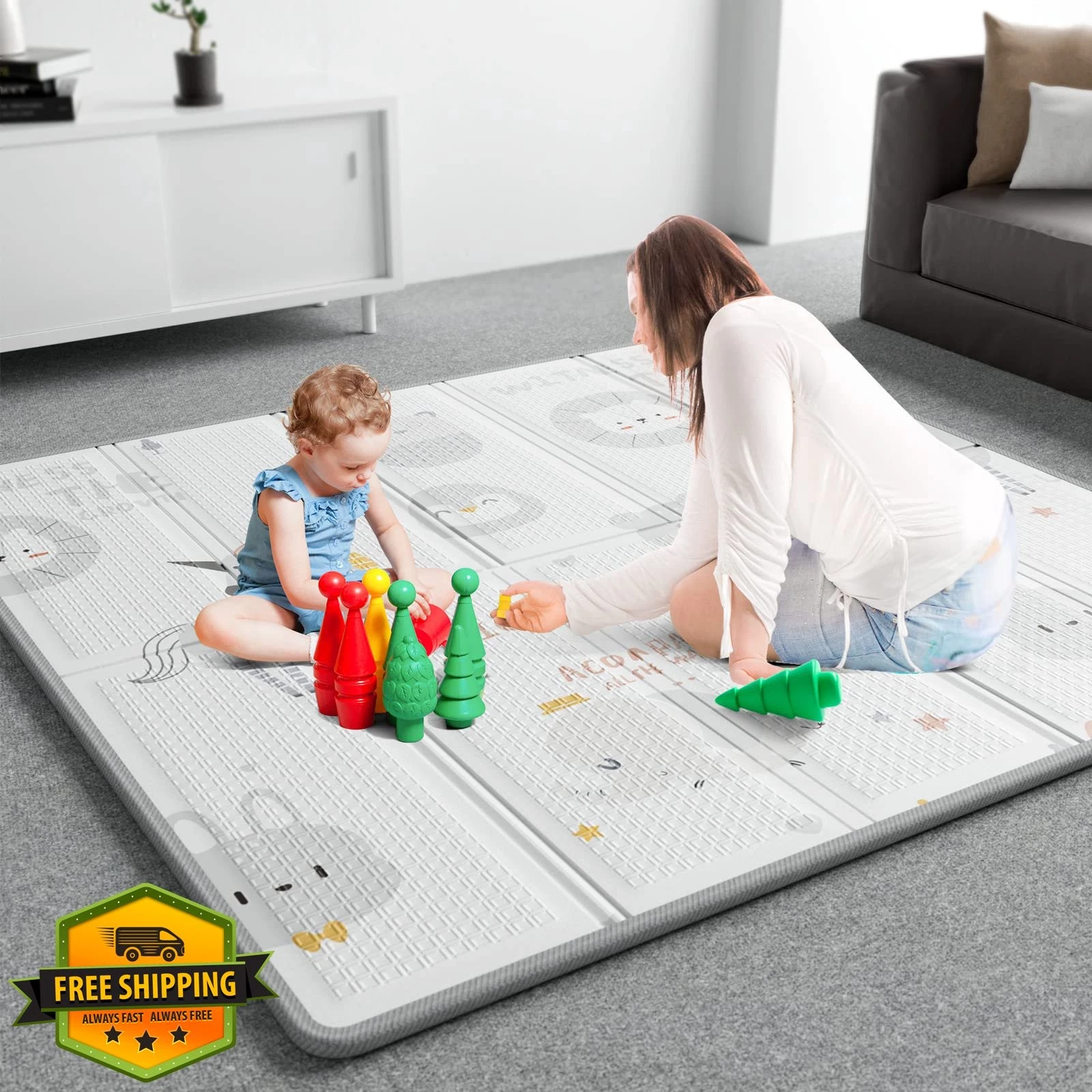 ZEEBABA Play Mat Unicorns 59" Foldable Foam