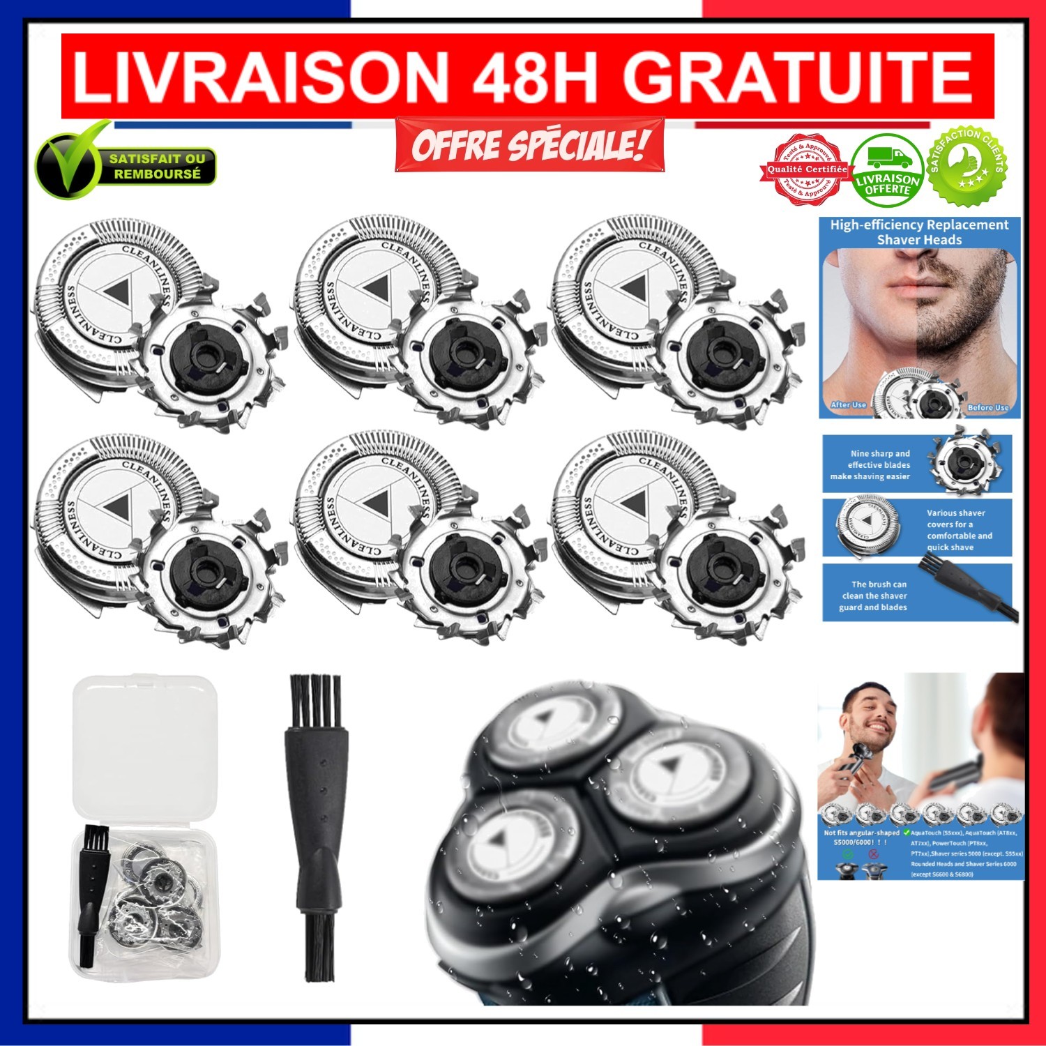 Têtes de rasoir compatibles Philips 6000 pour entretien de barbe homme