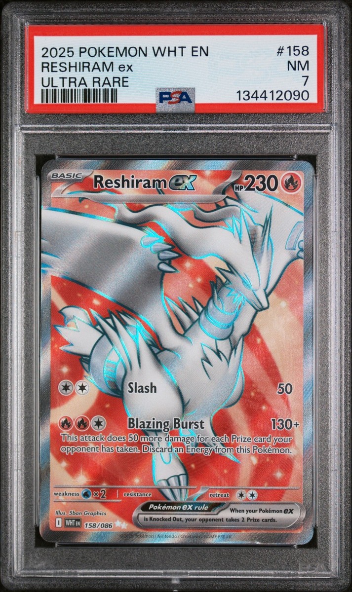 2025 POKEMON WHT EN-WHITE FLARE ULTRA RARE #158 RESHIRAM EX PSA 7
