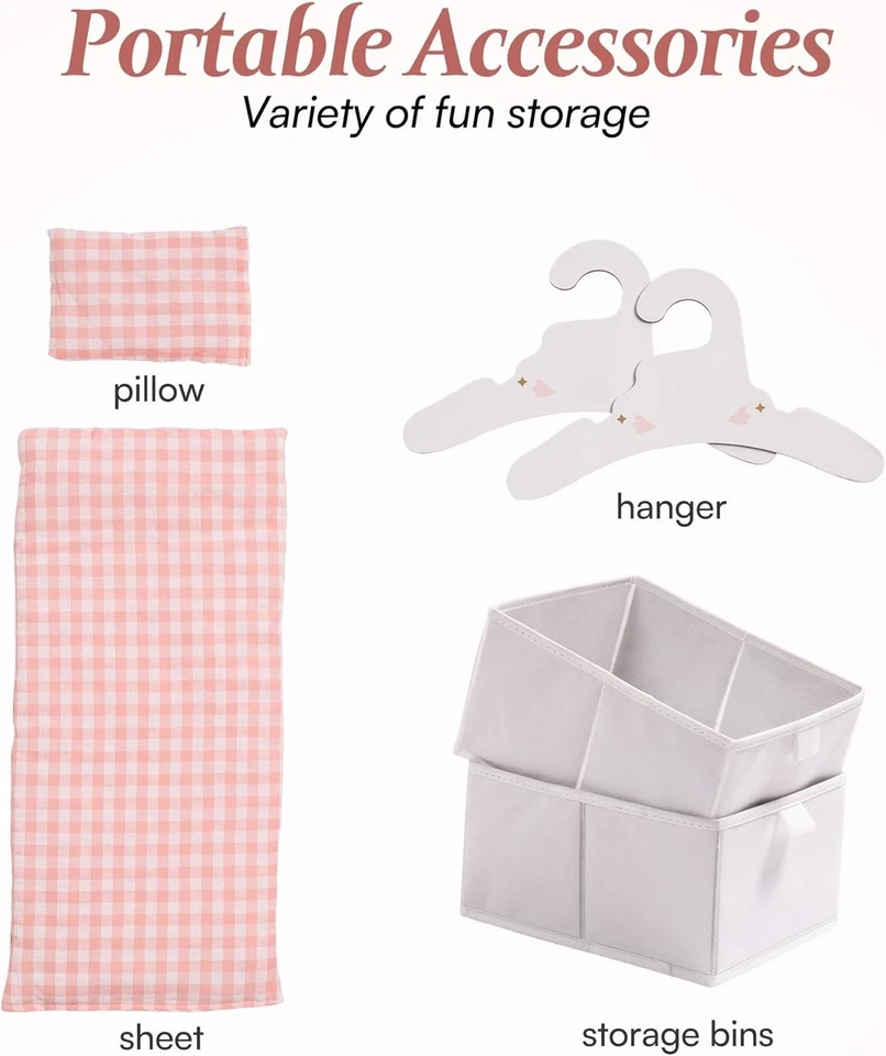 ROBUD Bebé Muñeca Cuna Madera Casa de Muñecas Cama con Almacenamiento y Ropa de Cama Juguete Bebé Regalo Foto 3 de 4