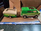 Tonka Green Van and Trailer Pop Up Camper - Vintage 1970’s Pressed Steel Nice