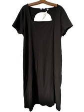 Nine West Midi Dress Size 4X Square Neck Short Sleeve Black Open Back Knit NEW