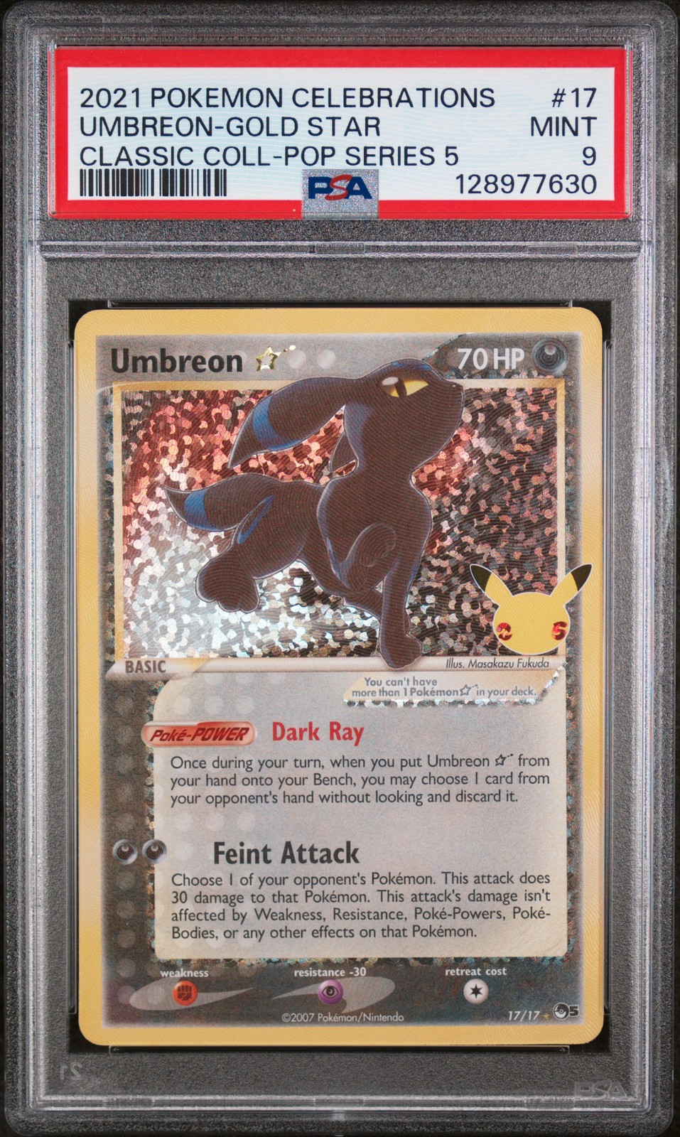 UMBREON-GOLD STAR 17 CELEBRATIONS CLASSIC COLLECTION PSA 9 POKEMON