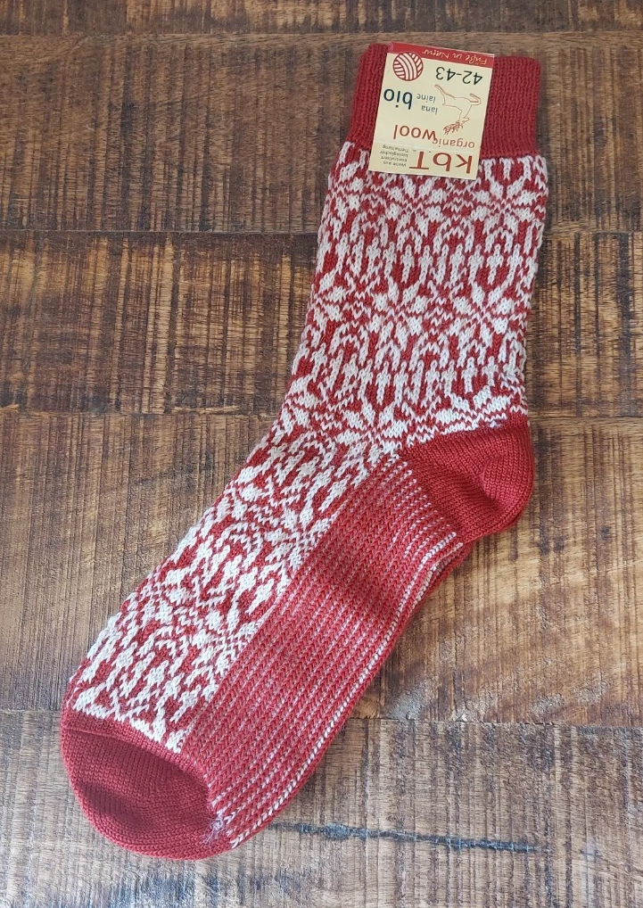 100% Pure Wool Norwegian Pattern Sock (UK 8-9 / EU 42-43) , Hirsch Natur - Red