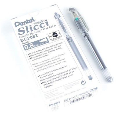 NEW 12-PK Pentel Arts Slicci 0.8mm Gel Roller Pens Metallic SILVER INK lettering