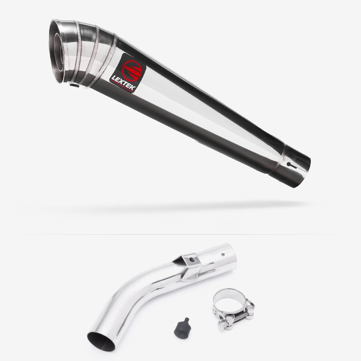 Lextek Stainless Steel MP4 Polished 300mm Exhaust with Link Pipe Silencer Rear