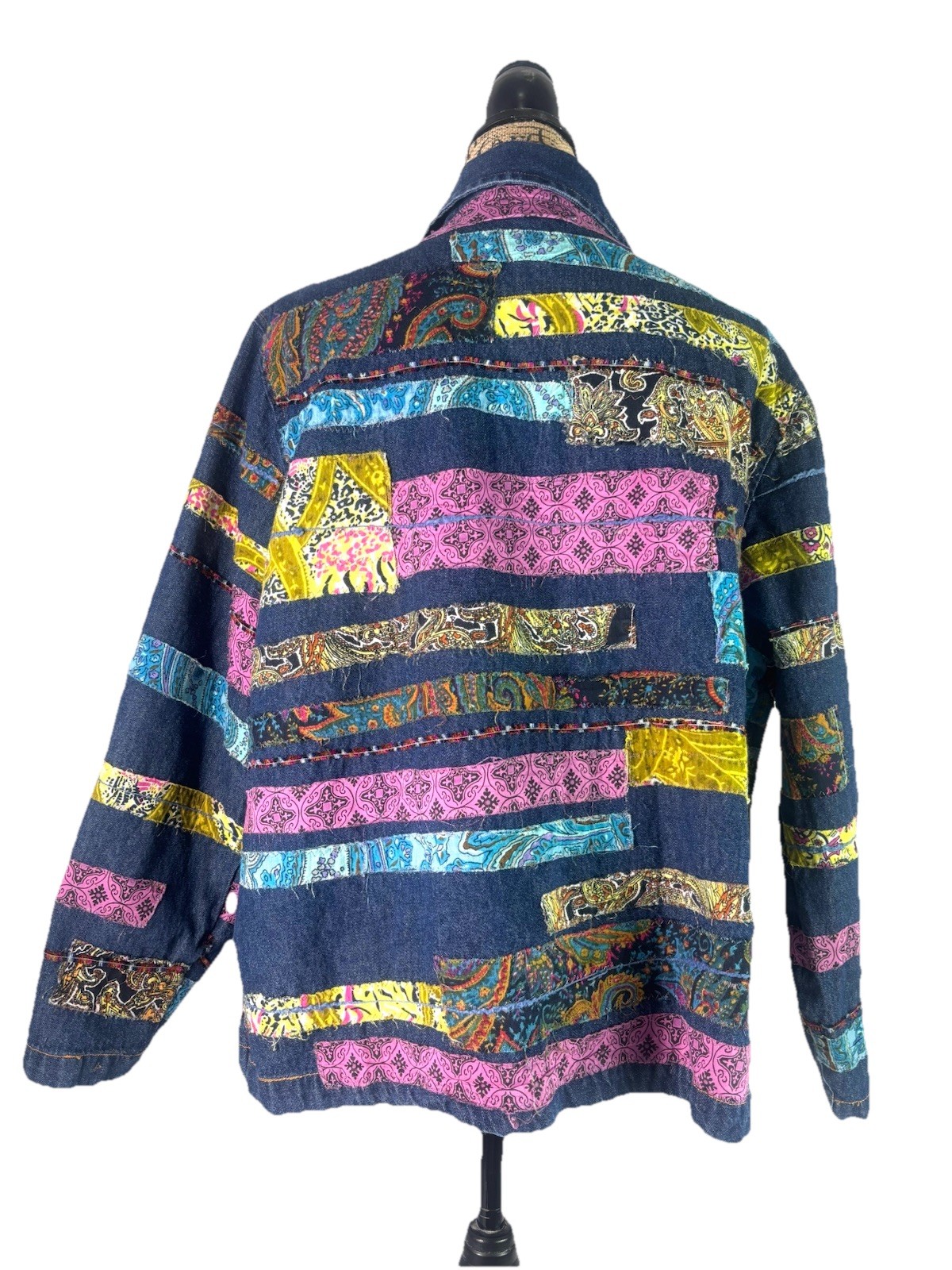 Vtg Tantrums Denim Patchwork Shacket Jacket Butto… - image 3