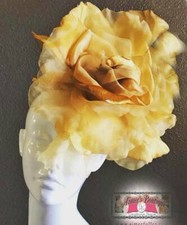 Kentucky Derby Fascinator Bridal Hat Gold Golden Rose Velvet Flower Royal Ascot