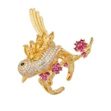 NEW EYECANDY 18K GOLD PLATED BIRD CZ PINK,YELLOW CRYSTALS GLITZ ADJUSTABLE RING