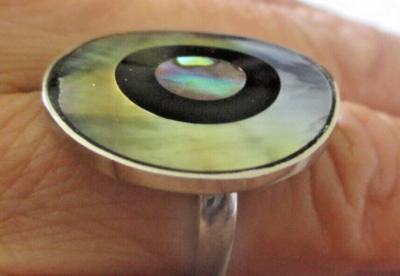 Bague Vintage Réglable Couleur Argent Avec Panier En Nacre (abalone) - Occasion Très Bon état