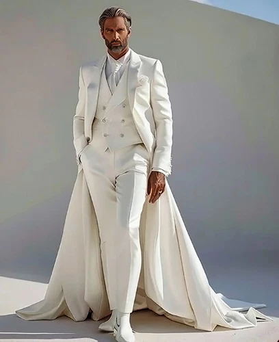 Men's suit wedding dress single breasted peak lapel cocktail long tail dress - Picture 22 of 31