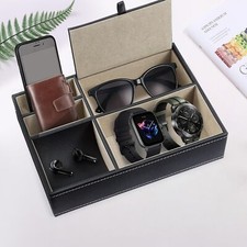 5 Compartment PU Leather Valet Tray Desk Nightstand  Organizer Storage Tray