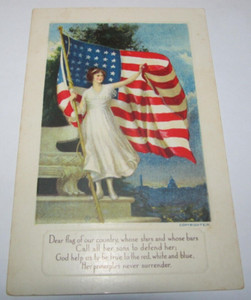Patriotic, Flag Series No 4, Lady Columbia with Stars & Stripes Postcard