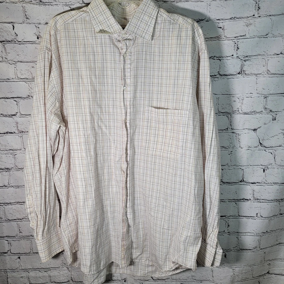 CANALI Recent Ivory Plaid Check 100% Cotton Mens Luxury Dress Shirt - 17.5 - Image 3 of 4