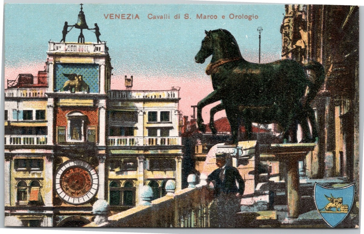 postcard Venice Italy Cavalli di Marco e Orologio Horses of
