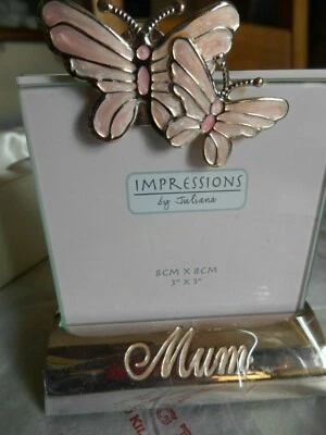 Cadre photo Maman, impressions de Juliana. Cadre photo papillon. 3" x 3" Neuf dans sa boîte - Photo 1/4