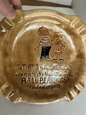handmade vintage ceramic humorous ashtray, little boys and girls, ball bearings