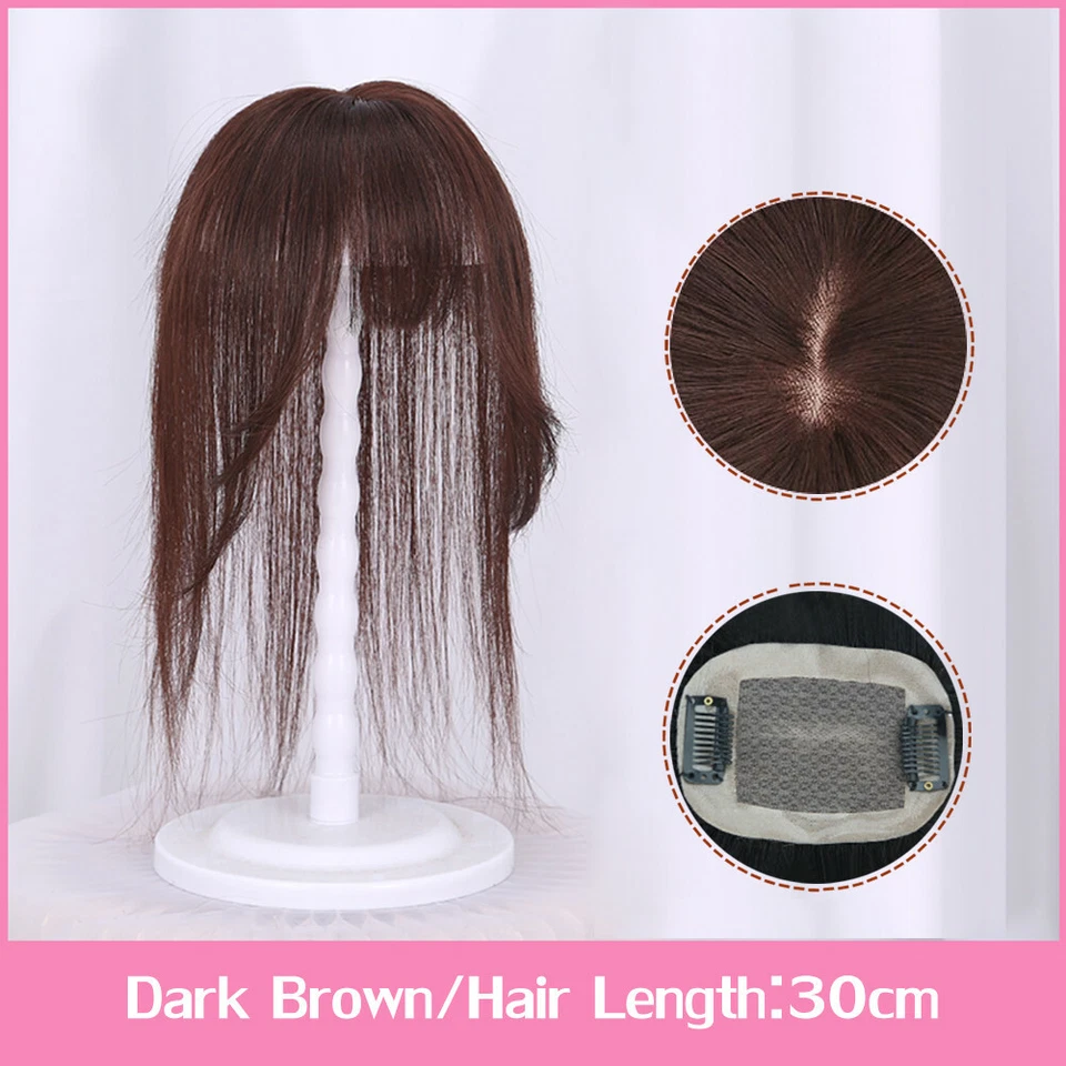 100% Human Hair Clip in Silk Base Topper Hair Piece With 3D Air Bang Hairpiece - Image 2 of 4