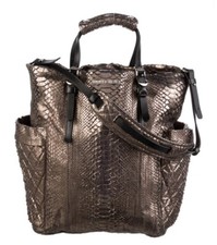 NEW JIMMY CHOO METALLIC BRONZE PYTHON SNAKESKIN TOTE BAG