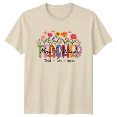 Teacher Mrs William Floral Teach Love Inspire Job T-Shirt