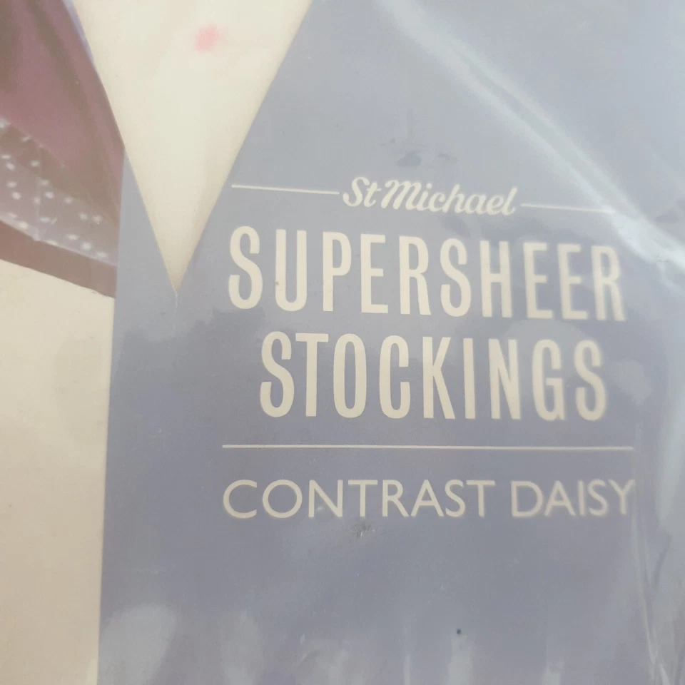 Vintage 80s Stockings White Pink Daisy St Michael Supersheer Sz S - Image 3 of 4