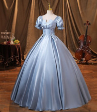 Vintage Sky Blue Satin Wedding Dresses with Short Sleeves A Line Bridal Gowns