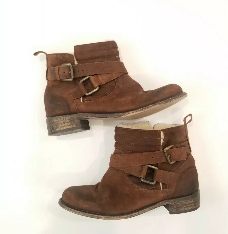 Sundance Leather Brown Ankle Bootie Sheepskin Lined 5.5 Euro  display picture 1