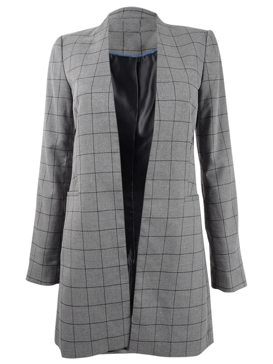 Collarless Plaid Topper Jacket | eBay