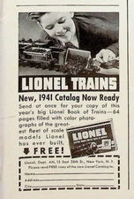 1941 Lionel Trains Catalog Vintage 1940s Print Ad Scale Model Railroad Cars
