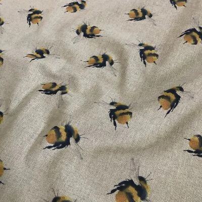 DISCOVER DIRECT Bumblebee Bee Digital Print Cotton Rich Linen Look Fabric Curtaining Upholstery