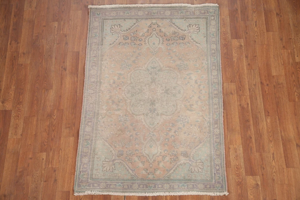 Vintage Muted Handmade Tebriz Accent Rug 3x5 Wool Hand-knotted Foyer Carpet - Image 3 of 4