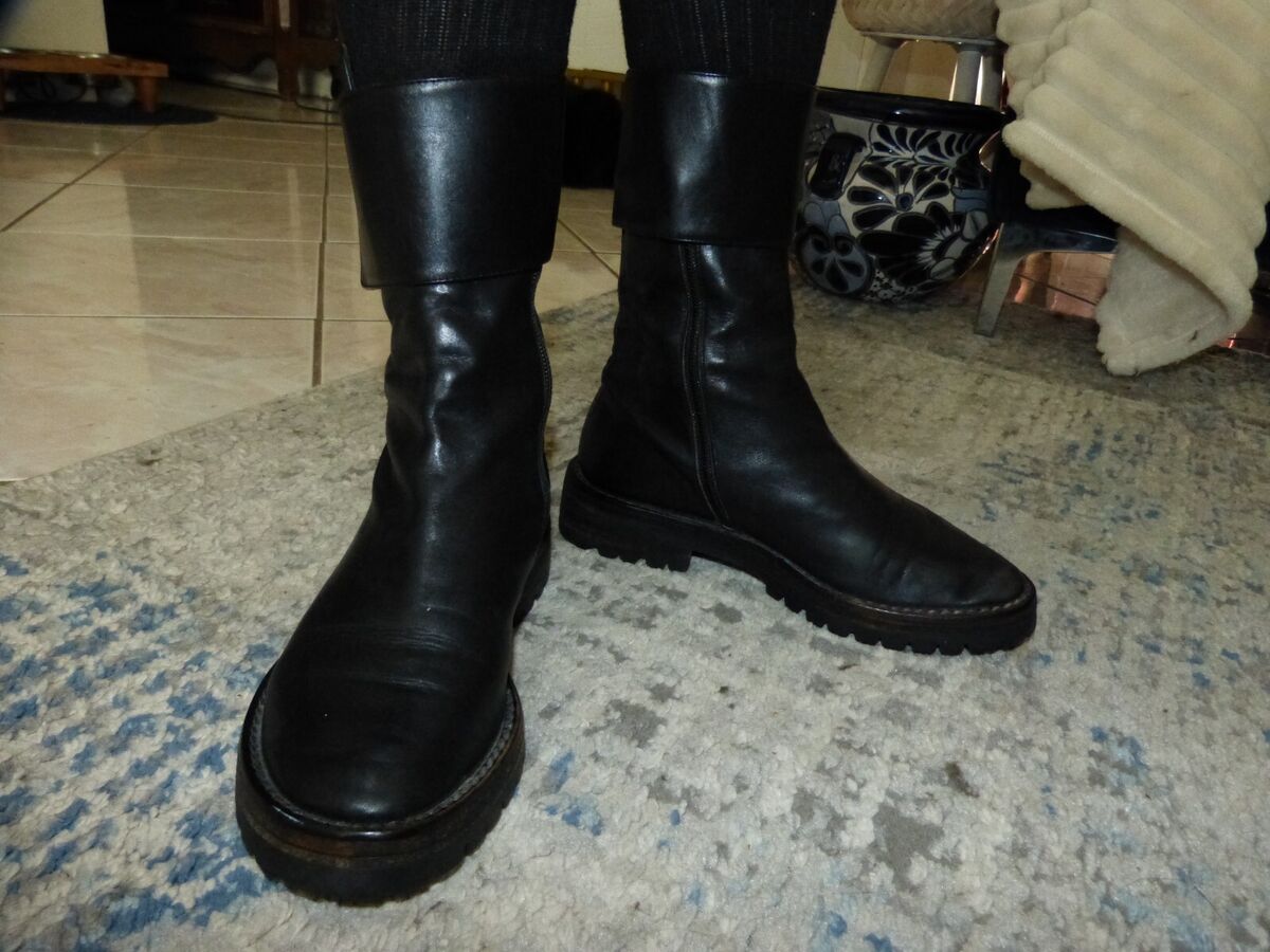 Ann Demeulemeester Black Leather Mid Calf Boots Sz EU 36 Ann Demeulemeester Black Leather Mid Calf Boots Sz EU 36