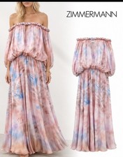 Zimmermann Luna Twist Tie Dye Off Shoulder Maxi Gown Purple Pink Blue Size 1