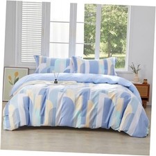 Blue Geometric Pattern Duvet Cover Set 3pcs Queen Size Queen 90"x90" Pontus