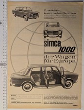 Auto SIMCA 1000 - der Wagen für Europa ★ Zeitschriften-Werbung 1960er Jahre