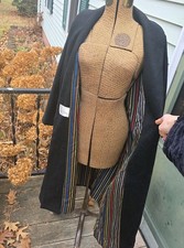 1960s 1950s Black Wool Swing Coat Jackt colorful Rainbow Stripped Lining M L